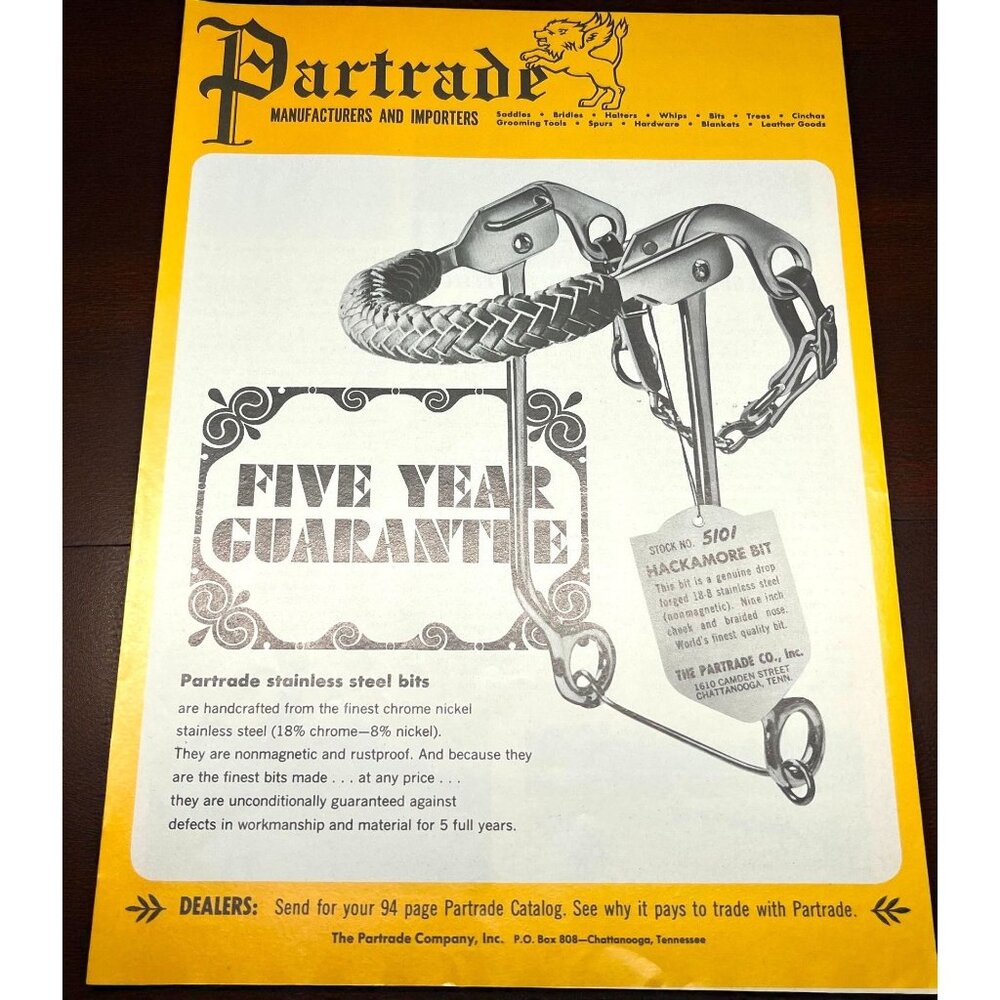 Partrade Western Gear Vintage Print Ad 1960s Cowboy Horse Saddles Hackamore Bit